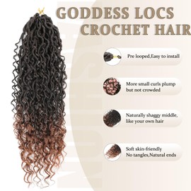Boho Goddess Locs Crochet Hair, Goddess Locs Crochet Hair 18 Inch Boho Locs Crochet Hair Boho Hippie Locs Crochet Hair Curly Faux Locs Crochet Hair River Locs For Women (18 Inch (Pack of 9), T30)