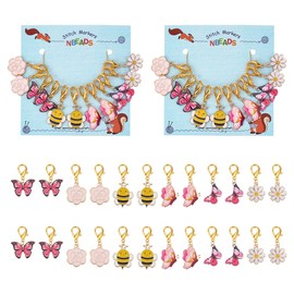 NBEADS 24 Pcs Butterfly Flower Bee Stitch Markers, Alloy Enamel Crochet Stitch Marker Charms Locking with Zinc Alloy Lobster Claw Clasp for Crochet Accessories Quilting Jewelry Making