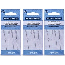 3 Packs - Beadalon Collapsible Eye Needles 2.5" Medium 4pcs/pk - 12 Needles Total (in Rigid Pak TM Mailer)