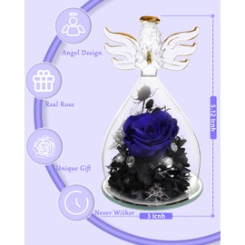 Preserved Rose Flower Gifts for Women in Glass Angel Figurines Birthday Gifts for Women Angel Rose Gifts for Her Mom Gifts from Daughter/Son Valentine for Wife(Dark Blue)
