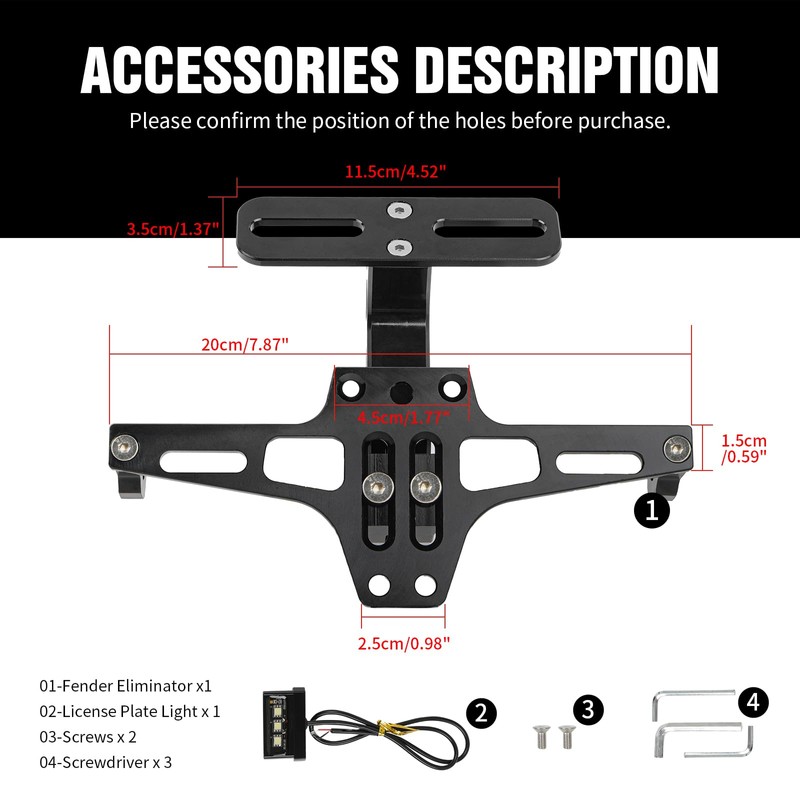 DREAMIZER Motorcycle License Plate Bracket Fender Universal Motorcycle Plate Mount