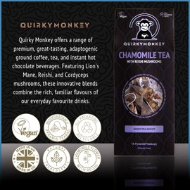 Quirky Monkey - Chamomile Tea with Reishi Mushroom, Night-Tea Night! - Chamomile Flowers & Reishi Mushroom Pieces - Sweet & Fragrant, Vegan & Gluten Free - 15 x Teabags