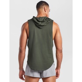 Ouber Men’s Sleeveless Hooded Workout Tank Top – Muscle Fit Quick Dry Gym Shirt for Bodybuilding & Weightlifting, ArmyGreen XL