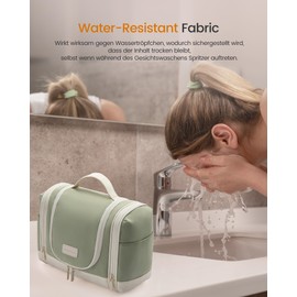 LOVEVOOK Women's Toiletry Bag, Large Hanging Toiletry Bag, Foldable Wash Bag, Cosmetic Bag with 360° Rotating Hooks, Toiletry Bag, Beauty Case, Make-Up Bag for Travel, Light Green Beige, Cosmetic bag