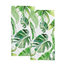 RAWARS Bath Hand Towels Set of 2, Green Hand Towels, Tropical Palm Face Towel Soft Absorbent Decorative Towels for Bathroom, Kitchen, Gym, Yoga, Hotel and Spa 30x15 inch