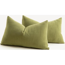 Mandioo Set of 2 Cushion Covers, 30 x 50 cm, Olive Green Chenille Cushion Covers, Soft, Cosy, Durable, Modern Decorative Cushion Cover for Sofa, Living Room, Bedroom