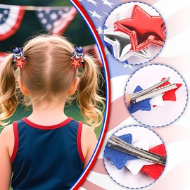 Totelux 4th of July Star Hair Clips PU Hair Pins Red Blue Silver Star Hair Barrettes Alligator Clips Patriotic Hair Accessories for Women Girls Independence Day Party Favor Gift 2Pcs