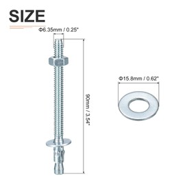 DTGN 1/4" x 3-1/2" Wedge Anchors - 25Pack - Good for Cement and Concrete Wall - Carbon Steel Zinc Plated Screw Bolt Nut Expansion Tube Fasteners