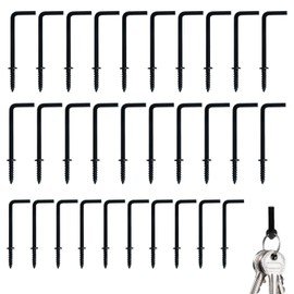 Gallipower 30 Pcs L-Shaped Screw Hooks,Black L Hooks Screw, Small L-Shape Hook,Square Bend Hook,Mounting Hardware Parts Accessoriesc(Black)