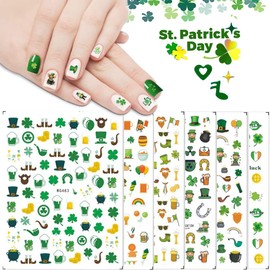 St. Patrick's Day Nail Art Stickers Decals, 3D Self-Adhesive Luck of The Irish Nail Decals Leprechaun Shamrock Nail Sticker for Women Girls Acrylic Nail Decorations 6 Sheets