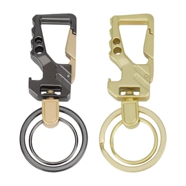 ecocstm 2 PCS Key Chain, Carabiner Clip Car Key Chains, Heavy Duty Tactical Key Chain with Bottle Opener and 2 Key Rings for Men and Women (Black and Gold)