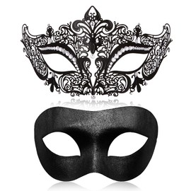 MYMENU Couple Masquerade Mask for Women Men Laser Cut Metal Mask Venetian Mask for Party Ball (Black Owl Set)