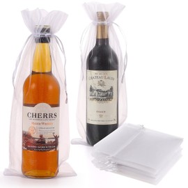 White Organza Wine Bags, 30PCS Wine Bags for Wine Bottles Gifts, Thanksgiving, Valentines Day Display Drawstring Pouches