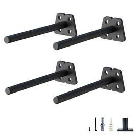 NEODROP 4-Pack 4 Inch Hidden Floating Shelf Bracket, Heavy Duty Blind Shelf Support Hardware | Invisible Wall Brackets for Kitchen, Fireplace Mantel Wood Shelves | Black Powder Coated Solid Steel