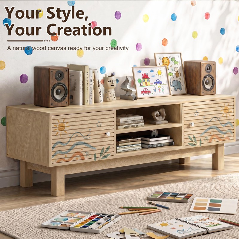 YOSHOOT Mid Century TV Stand for 55 inch TVs, Modern