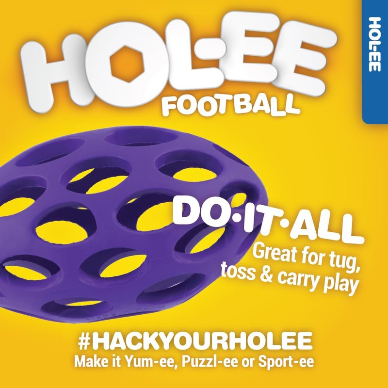 JW Pet Hol-ee Football Dog Toy Puzzle Ball, Natural Rubber,