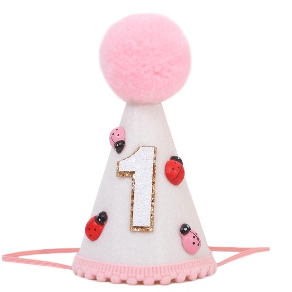 LINLULU Ladybug 1st Birthday Hat Bfor Girls - Pink Ladybug