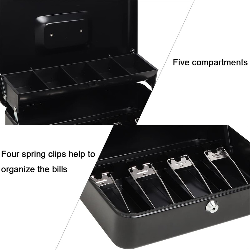 Cash Box with Money Tray and Key Lock,Safe Box for