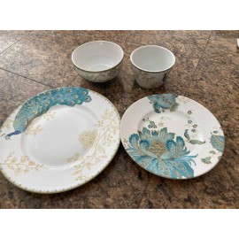 222 Fifth 4 piece 222 Fifth Peacock Garden Dinner Plate bread plate, appetizer cereal bowl