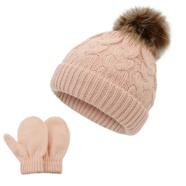Durio Baby Winter Hat and Gloves Set Toddler Beanie Girl Winter Hat Mittens for Kids 1-3 Cozy Warm Snow Mittens for Boys and Girls 1-8Years Pink 1-3T