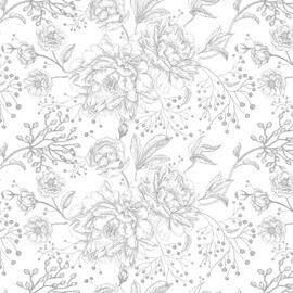 Safiyya Peel and Stick Wallpaper Boho Floral Contact Paper 196"x17.3" Grey and White Wall Paper Modern Self Adhesive Removable Wallpaper for Bedroom Bathroom Vinyl Rolls