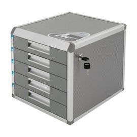 MARTEXBUY Desktop Drawer Organizer, 5-Drawer Desk Organizer, Aluminum Alloy File Organizer, Lockable Drawer Organizer, Office Home Table Top Drawer Organizer, 12.4 x 13.8 x 11.7 Inch