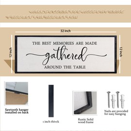 Comurdyo The Best Memories Are Made Gathered Around The Table Wall Decor 32"x12" for Dining Kitchen Home Wood Framed Signs Wall Art (Black)