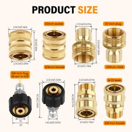 ENNSOO 8 PCS Pressure Washer Adapter Set, Quick Disconnect Kit with M22 Metric Male Thread Quick Connector, M22 Swivel to 3/8'' Quick Connect, 3/4" to Quick Release