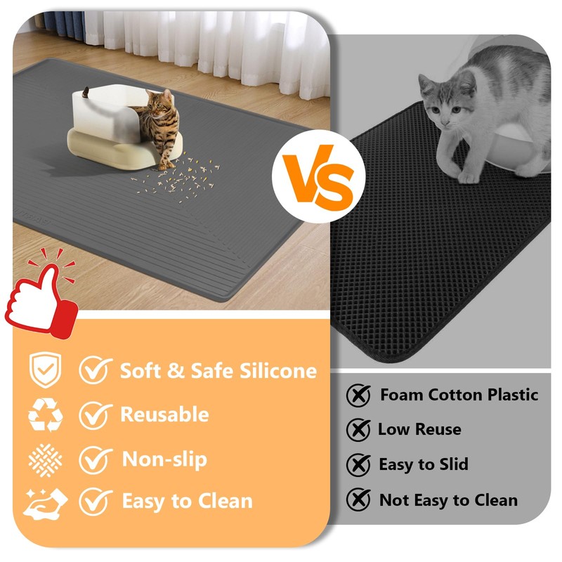 Silicone Cat Litter Mat 50" x 36" Cat Mat for