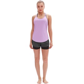 icyzone Workout Tank Tops for Women - Athletic Yoga Tops, T-Back Running Tank Top (L, Lilac)