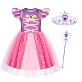 Jurebecia Princess Dress Up for Girls Rapunzel Costume Dress with Accessories Kids Role Play Party Outfits 9-10 Years