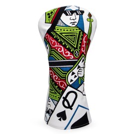 Cool Golf Driver Head Cover Headcover 460cc Golf Club Head Covers for Driver - Poker Queen Leather Driver Headcover fits for All Brand Golf Gifts for Men Women Golfer (Driver Cover)