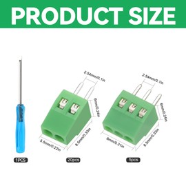 NIYATA 25 PCS PCB Screw Terminal Block Connectors,2.54mm Pitch Green 2-Pin/3-Pin PCB Mount Screw Terminals with Mini Screwdriver,for Arduino DIY Electronics Projects(20x2-Pin,5x3-Pin,Green)