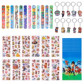 Techpinmin Children's Birthday Party Bags, 44 Pieces Super Party Decoration, 10 Key Buckle, 12 Slap Bracelets, 10 Birthday Bags and 12 Stickers Birthday Decoration for Children