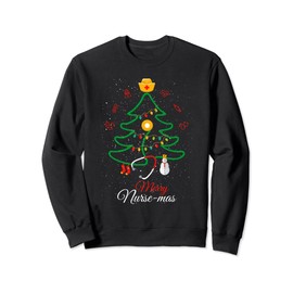 Merry Nurse-Mas Stethoscope Christmas Tree Nurse Sweatshirt, black