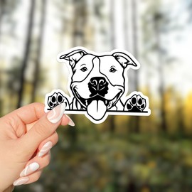 American Pitbull Dog Peeking Vinyl Sticker - for Water Bottle Phone Car Tumbler Laptop - Waterproof - 3"