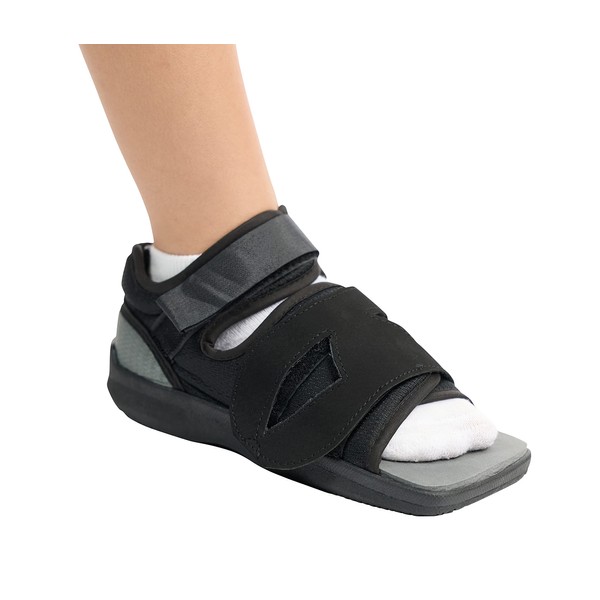 United Ortho - Zapato ajustable posoperatorio con punta cuadrada abierta, para mujer, negro, mediano
