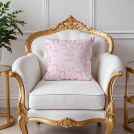 Fuasei Pink Bow Heart Coquette Pillow Covers 18x18, Trendy Pink Girly Romantic Love Pillow Covers Aesthetic, Girly Room Decor, Coquette Aesthetic Room Decor