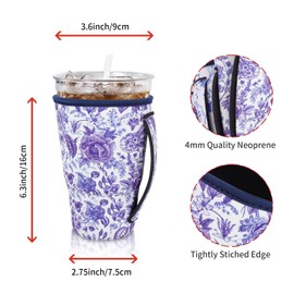 AJLTPA 4Pack Reusable Iced Coffee Sleeve Insulator Sleeves for Cold Drinks Beverages, Neoprene Cup Holder for Most Coffee, Fits 30-32oz Large Cups (Abstract Floral China)