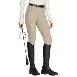 Willit Women's Horse Riding Pants Full Seat Silicone Equestrian Breeches Horseback Schooling Tights Zipper Pockets Khaki XL