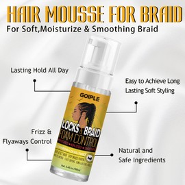 Strong Hold Extra Hold Braiding Gel & Edge Tamer - Tames Frizz, Smoothing Mousse for Twists, Locs, Braids, Cornrows (with Hair Oil, Hair Combs, Bonnet, and Clips)