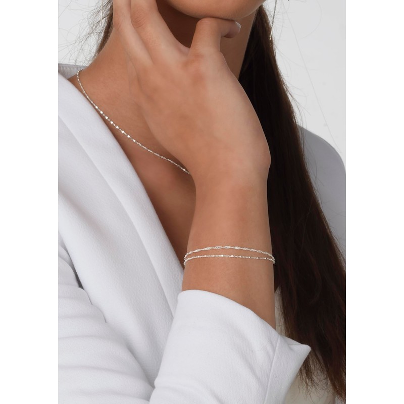 Annika Bella Double-Layered Sterling Silver Bracelet, Length 6.75-7.75 Inches, Stranded