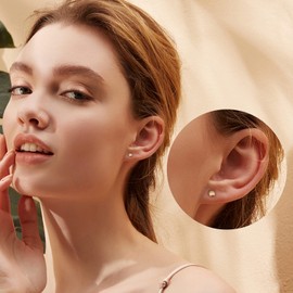 Solid 14K Rose Gold 585 Stud Earrings Classic Simple Round Shape for Women Girls, 0.4 Grams Weight