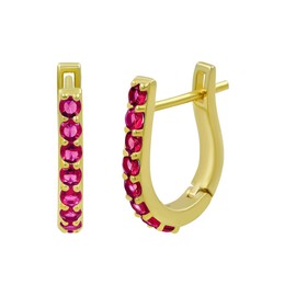 GOURIK Emerald Ruby Blue Sapphire Yellow Sapphire 925 Sterling Silver Post Huggie Hoop Earrings for Women Gold - Trendy Light Weight Earrings - Birthstones Jewelry Christmas Gifts for Her, Yellow Gold