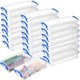Gueevin 24 Pcs Large Capacity Plastic Pencil Box Clear Plastic Pencil Case Crayon Box with Snap Tight Lid Watercolor Pen Storage Brush Organizer Drawing Tools Container(Blue)