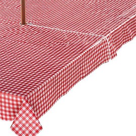 LAMINET Zippered Deluxe Drop Patio Tablecloth - 60" x 90" Oblong - Checkered - Red Pattern - Easy to USE Without Having to TAKE Out Your Umbrella!!!