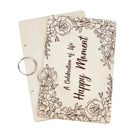 SUPERDANT A Celebration of Life Greeting Card Organizer Planning Book Binder Card Keeper Memorial Guestbook Memory Album Card Holder Wooden Loose Leaf Photo 2-Rings Cover with Punch and 20 Card Pocket