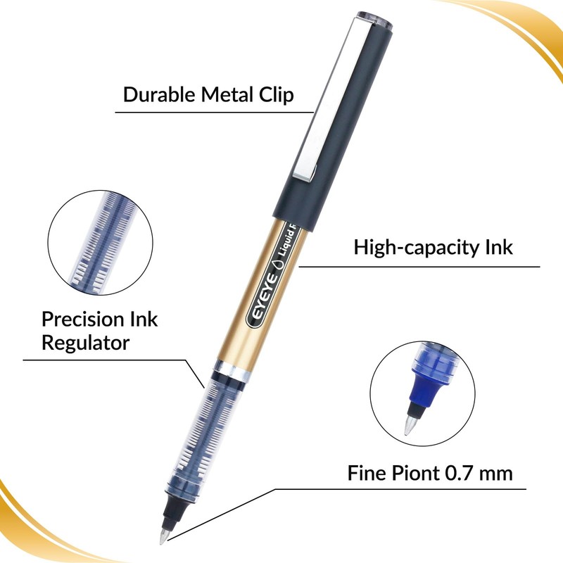 EYEYE Black Rollerball Pens 12 Pack 0.7mm Medium Point, Quick