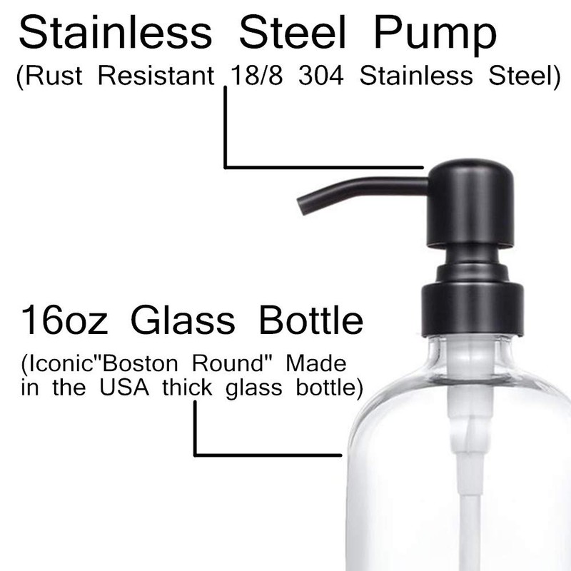 2 Pack Thick Clear Glass Pint Jar Soap Dispenser with