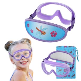 RUIGAO Kids Swim Goggles Age 4-12, Toddler Goggles No Tangle, Child Swimming Mask/Bungee Strap/Soft Band (1PK Mask - Dragonfly)